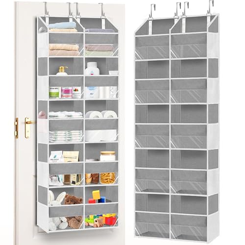 Over The Door Organizer, 5-Tier Extra Large Behind Door Storage with 10 Big Front & 10 Mesh Pockets, 80lb Capacity, Hanging Storage Organizer with...