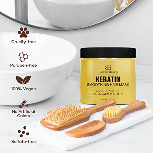 Botanic Hearth Keratin Hair Mask | Biotin, Collagen & Coconut Oil | For Dry Damaged Treated Hair | Restore, Repair, Smoothing, Conditioning & Strengthen All Hair Types | For Men & Women | 16 Oz