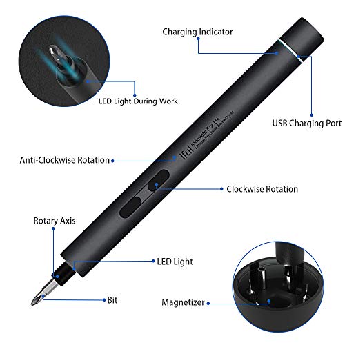 Docosu Cordless Electric Screwdriver Mini Electric Screwdriver Lithium Electric Precision Screwdriver Rechargeable Electronics Power Screwdriver Sets With LED Light Electric Screwdriver Rechargeable