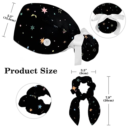 Image of Women's Working Caps Bouffant Surgical Cap with Bow Scrunchies Little Daisy Art Paint Ponytail Holder Tie Back Scrub Hat