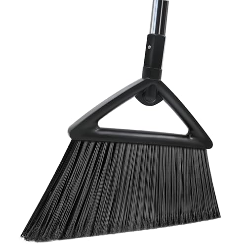 PUTNATRUE Heavy Duty Broom - 1 PCS Upgraded Angle Broom with Longer Handle, Indoor Outdoor Black Broom for Sweeping Garage Restaurant Kitchen Room and Yard