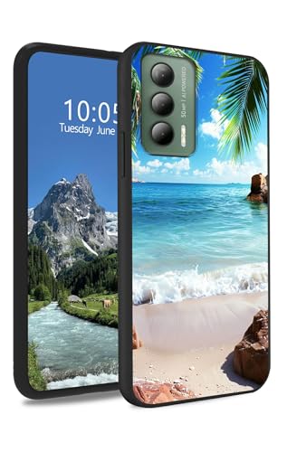 DIGTIALL TPU-Schutzhülle für Cricket Outlast/ATundT JETMORE Schlank, schwarz, weiches TPU-Silikon, stoßfest, rutschfest, für Damen & Herren, für Cricket Outlast/ATundT JETMORE, Strandpalmen