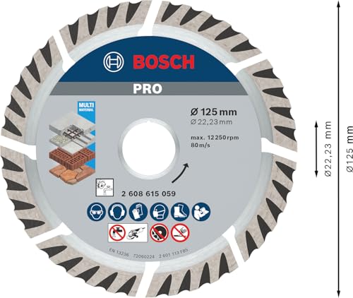 Bosch 1x PRO Multi Material Long Life Diamond Cutting Disc for Bore 22.23 and Small Angle Grinders (for Concrete, Reinforced concrete, Ø 125 mm, Professional Accessory Small Angle Grinder)