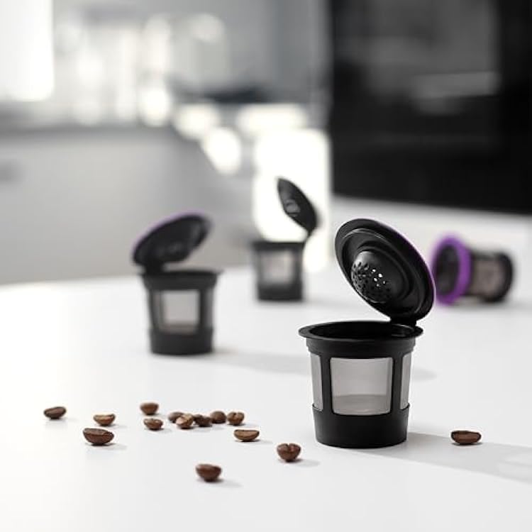 4 Black Reusable K Cups for Keurig Coffee Makers - Compatible with Keurig K-Classic, K-Select, K-Duo, K-Elite, K-Latte