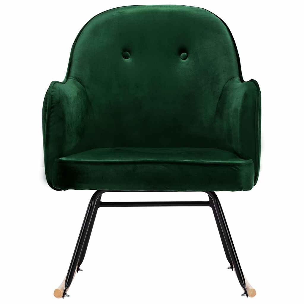 Mecedora de terciopelo verde oscuro con patas de madera de haya y estructura de hierro pulverizado, 60 x 74 x 84 cm, asiento acolchado, silla balancín ergonómica para salón, dormitorio