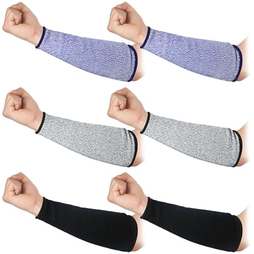 Sintege 3 Pairs Arm Protectors for Thin Skin and Bruising Cut Resistant Forearm Sleeve Level 5 Arm Burn Protection Sleeve(9.8 Inch,Black, Blue, Grey)