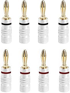 8PCS 24K Gold Plated Banana Cable Plugs, Audio Jack Connector, Double Screw Lock, Speaker Cable Connector for Amplifier, HiFi, Receiver (4 Black and 4 Red)