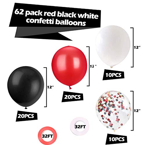62Pcs Red And Black Balloons Kit - 12 Inches Red Black Party Decoration Balloons For Graduation Casino Theme Birthday Party Decorations Supplies #TOP3
