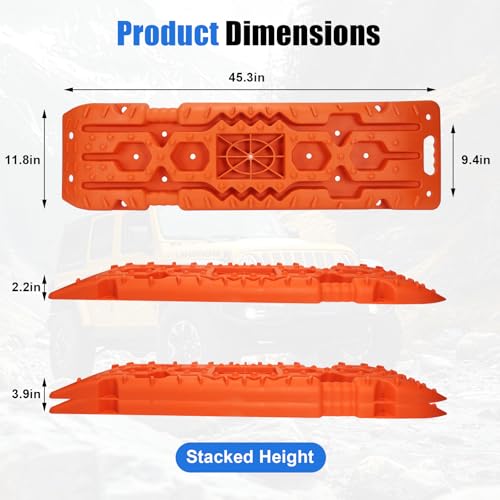 Off-Road Traction Boards, 2Pcs Recovery Tracks for Jeep, Truck & SUV – Heavy-Duty Traction Mats for Mud, Snow & Sand with Storage Bag for Emergency Tire Ramp (Orange) by ZEMIRO CHARGE - Image 5