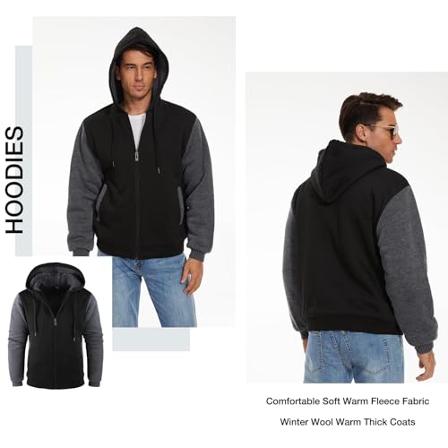 SWISSWELL Men Zip Up Hoodies Sherpa Lined Jacket Heavyweight Fleece Sweatshirt Winter Warm Hooded Coat3