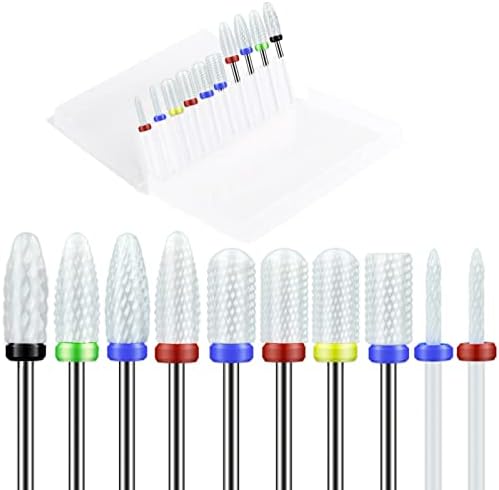 10Pcs Ceramic Nail Drill Bits，3/32 Nail Drill Bits Set for Acrylic Gel Nails Professional Rotary Burrs Electric Manicure Pedicure Nail File Cuticle Remover Crystal Nail Extension