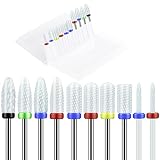 10Pcs Ceramic Nail Drill Bits，3/32 Nail Drill Bits Set for Acrylic Gel Nails Professional Rotary Bu
