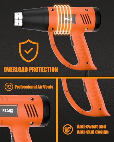 Image of FEDUS Heat Gun Hot Air Gun Temperature Machine 2000W, 2 Temp Settings Great for industrial use & Crafts, Removing & Drying Paint, Shrink Tubing /Wrapping Packing, Bend Plastic Pipes, Epoxy Resin