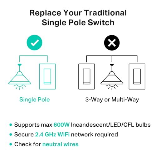Kasa Smart Light Switch, Single Pole, Need Neutral Wire, HS200-BL - image 8