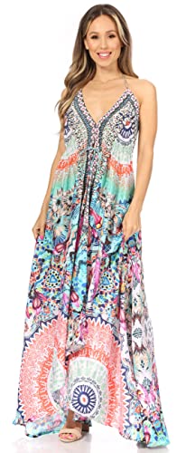 Image of Sakkas Lizi Womens Maxi High-Low Halter Handkerchief Long Dress Beach Party