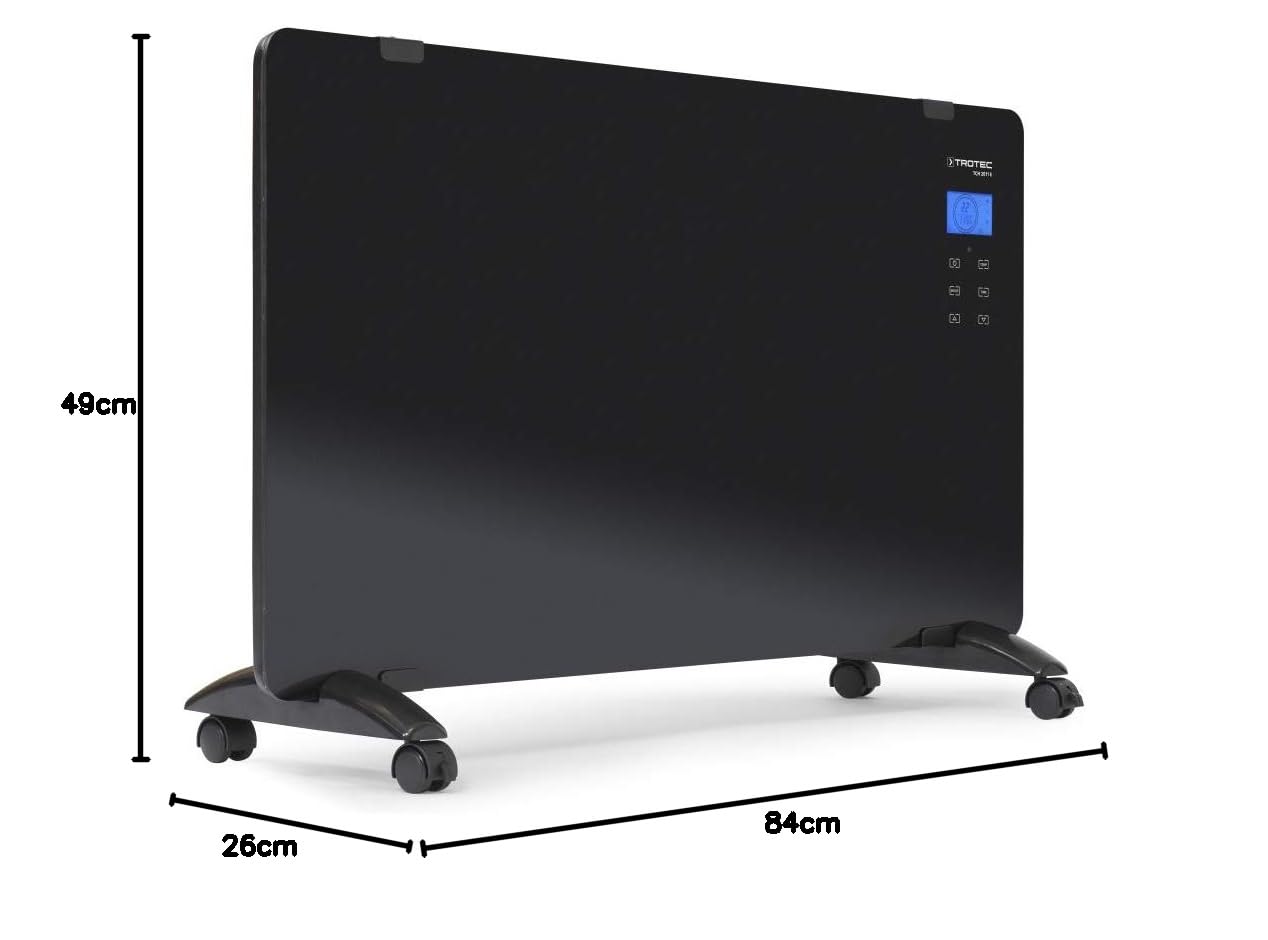 TROTEC Konwektor TCH 2011 E Szklany grzejnik elektryczny moc 1000 W / 2000 W dla pomieszczeń do 20 m² / 50 m³ energooszczędny, czarny