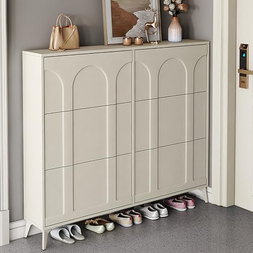 ksxnkhk Zapatero Moderno y Delgado con cajones abatibles, Almacenamiento Oculto, Estante Ajustable, Ahorra Espacio para Pasillo, Sala de Estar, A, 140x17x120cm (55x7x47 Pulgadas)