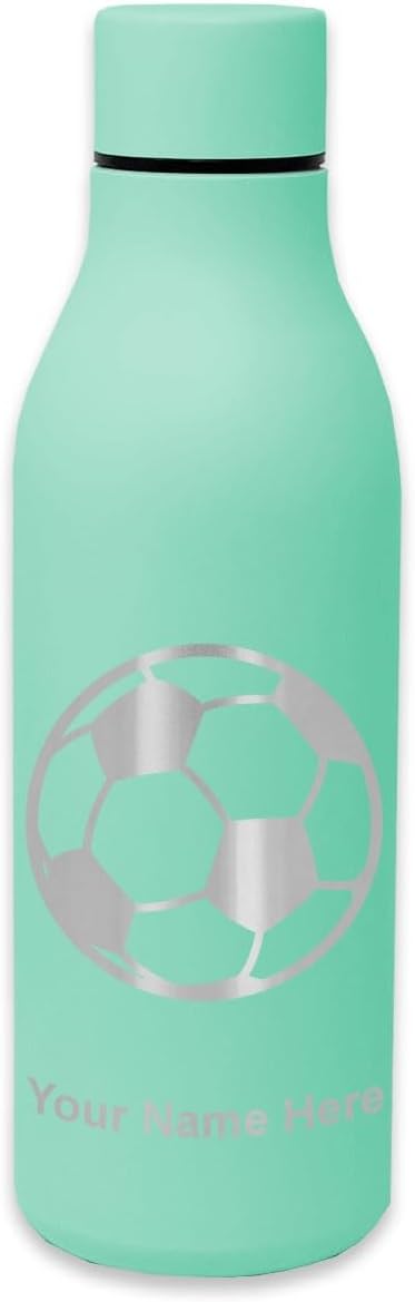 LaserGram Double Wall Stainless Steel Water Bottle, Soccer Ball, Personalized Engraving Included