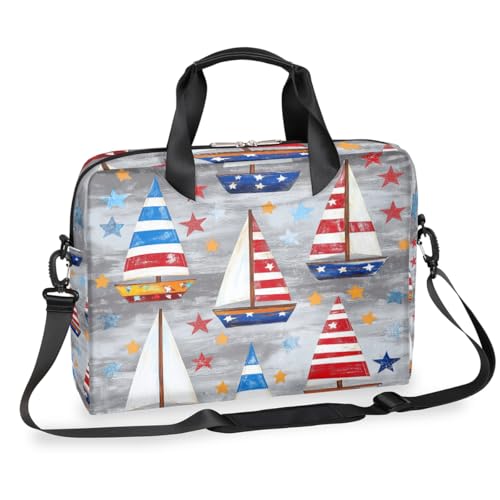 Mexpekil Bolso para laptop con diseño de veleros y estrellas, color rojo y azul para mujeres y hombres, de 14, 15.6 y 16 pulgadas, acolchada, ligera, resistente al agua, para el trabajo, con correa