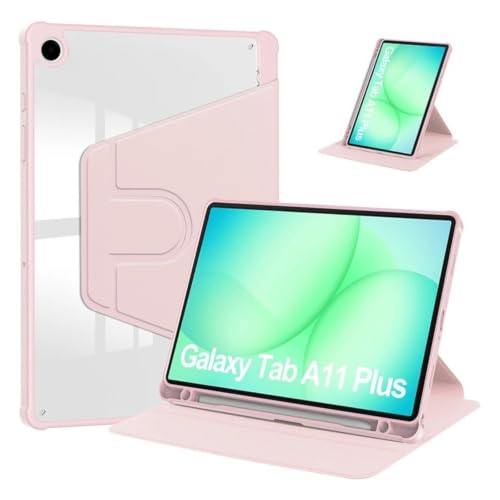 ��]�X�^���h�P�[�X�Ή� Samsung Galaxy Tab A11 Plus 11�C���`�ɑΉ� | Tab A11+ 11 �C���` 2025 SM-X230/X233 �J�o�[�p�A�N�����o�b�N Funda ���M�X���b�g�t��(Pink)