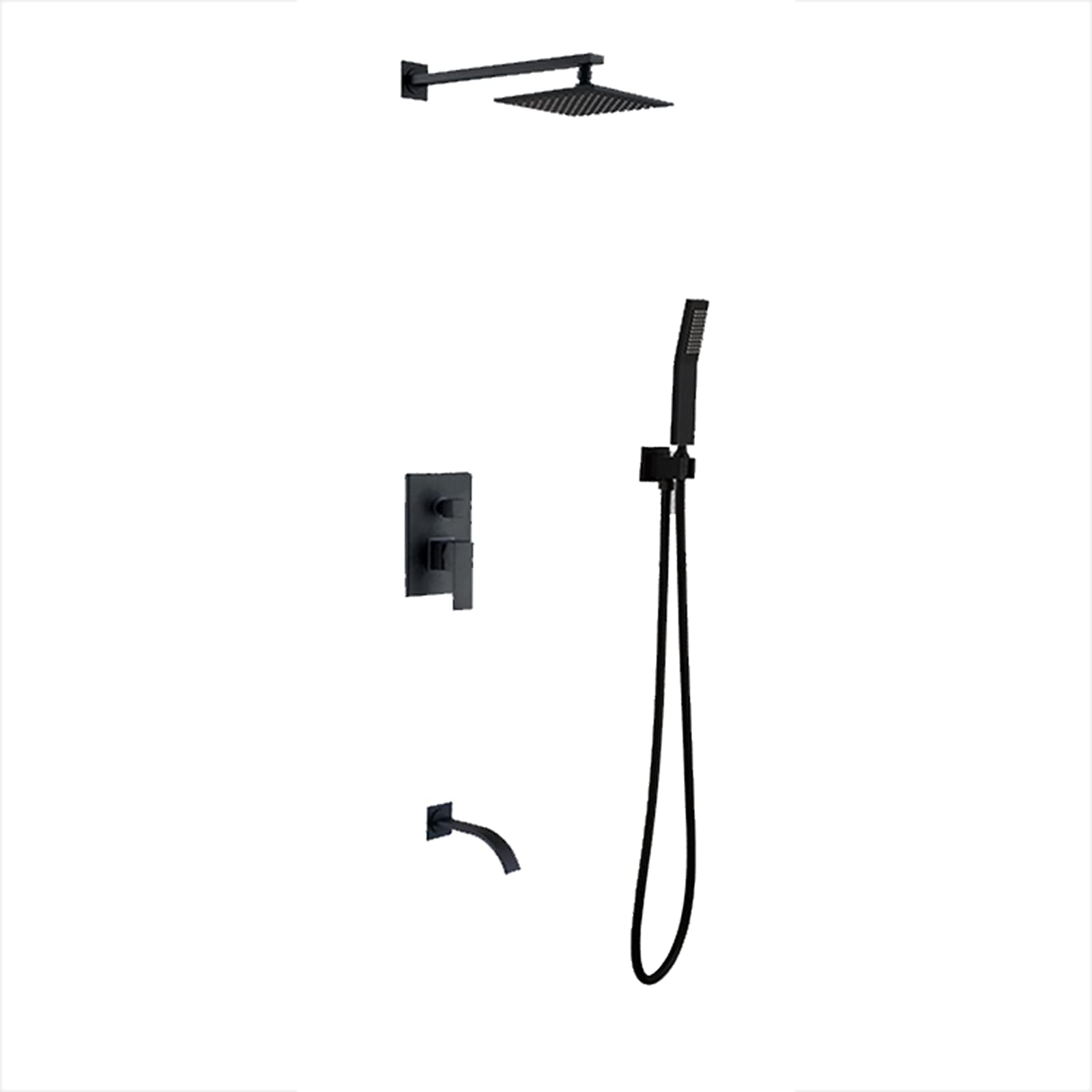 Robinet de douche mural noir encastrable anti-calcaire avec douchette et tête effet pluie