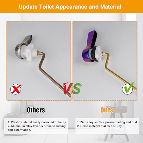 Image of Hibbent Universal Metal Side Mount Toilet Handle Replacement Kit, Rainbow | Solid Brass Toilet Flush Tank Lever with Stainless Steel Adjustable Flapper Chains, Side Tank Toilet Handle for Most Toilets