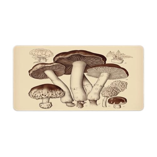 Tapis de souris grand format imperméable avec illustration de champignons rétro