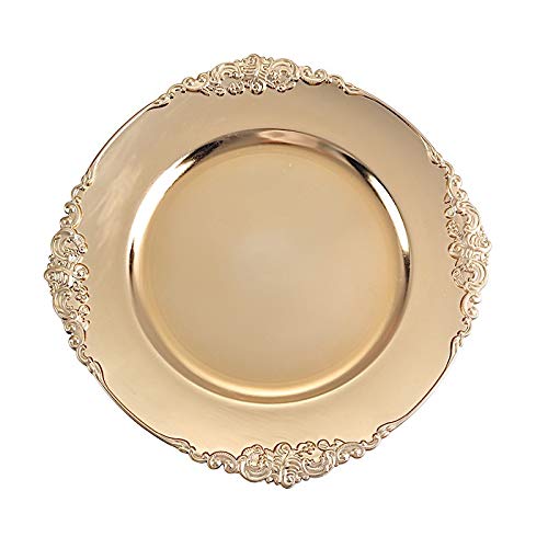 BalsaCircle 6 pcs 13-Inch Gold Round Charger Plates with Decorative Embossed Rim Dinner Wedding Reception Party Decorations Supplies