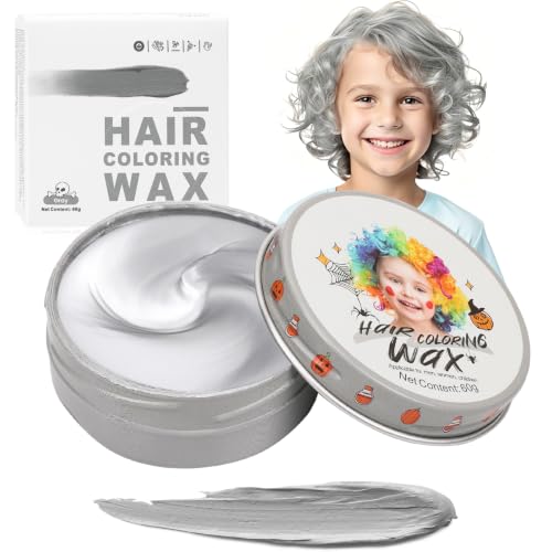 Temporary Silver Gray Hair Color Wax for Kids, Women Men Colored Hair Styling Mud, Girl Boy Teens...