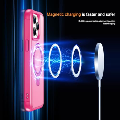 Coque antichoc iPhone 14 Pro transparente anneau support aimant rigide rose
