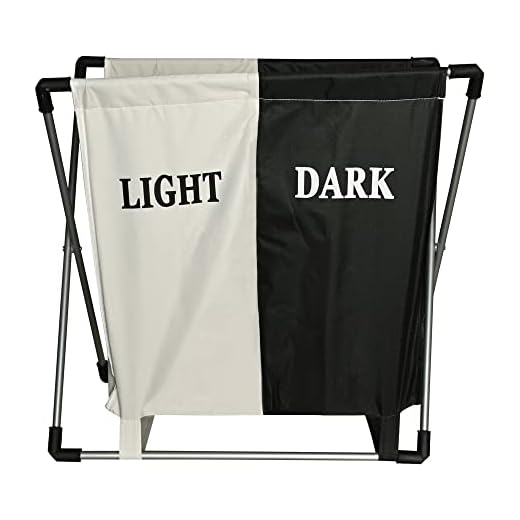 Mimo Style Cesto Duplo Dobrável para Roupas Sujas. Durável e Ideal para Lavanderia, Área de Serviço, Banheiro e Quarto. Preto e Branco. Separe Suas Roupas e Organize a Lavagem, Light And Dark