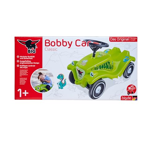 Big Bobby Car Classic Dino - Rutschauto ab 1 Jahr im bunten Dino-Design mit schwarzem Sicherheits-Lenkrad und Hupe, für Kinder ab 12 Monaten (bis 50 kg), grün mit Aufklebern – Bild 8