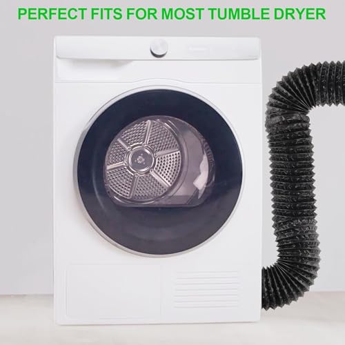 Tumble Dryer Vent Hose 4Inch 10FT (3m) Long Flexible Aluminum Air Ducting 100mm PVC Black Air Duct Pipe with 2 Clamps for Tumble Drier, Air Conditioner, HVAC Ventilation, Cooker Hood, Extractor Fan