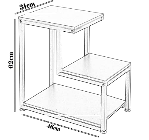 Image of 3 Tier Sofa Side Table, Modern Coffee Table Nightstands with Metal Frames and White MDF Desktop for Living Room Bed Rooms Decor (Full Black)