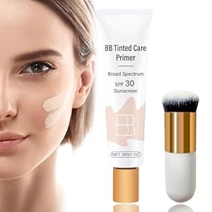Tinted Moisturizer With Spf 30, BB Blur Tint Primer With Brush, Universal Sunscreen Moisturising Lotion for Women, Full Coverage Light-Medium Skin, Broad Spectrum Makeup Brighten Daily Cream,Ivory