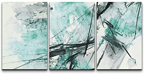 NWT Wall Art Print Set Teal & Green Watercolor Explosion Abstract Shapes Illustrations Modern Art Bohemian Colorful Pastel for Living Room, Bedroom, Office - 16"x24" x 3