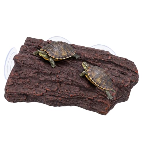 Plateforme réaliste pour tortues d'écorce – 3 ventouses pour tortues aquatiques, grenouilles, tortues (style écorce)