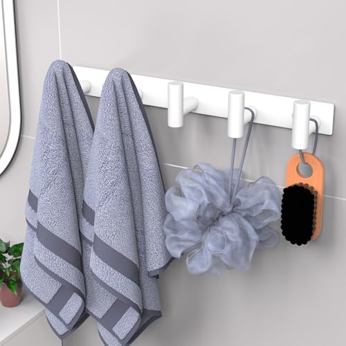 Image of VAEHOLD Hat and Coat Wall Mount Rack - Hooks for Robes, Bags, Keys, and Towels - Bathroom Towel Hanger Organizer (White, inchT inch Shape 5 Hooks 2 Pack)
