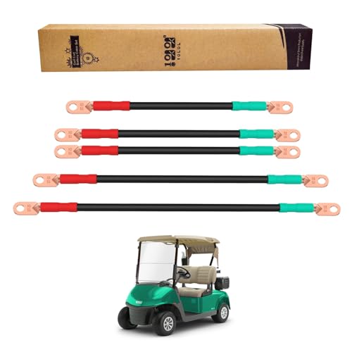 Image of 10L0L Golf Cart Pure Copper Battery Cables Compatible with EZGO RXV Golf Cart Models, AC/DC Battery Kit, 2 Gauge, 5-Piece Set, OEM# 602930, 607057