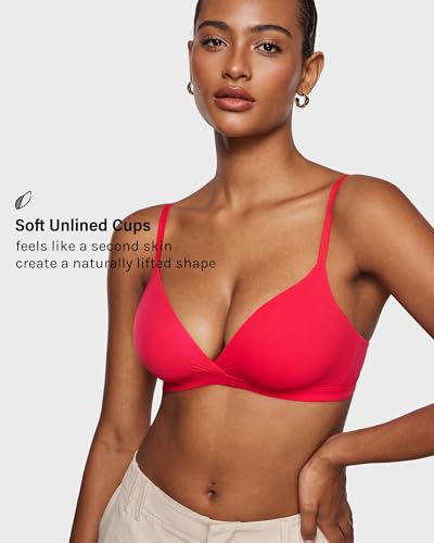Image of INLYRIC Women's Inbarely Triangle Bralette Comfortable Unlined V Neck Wireless Smoothing Bra Top Stretch