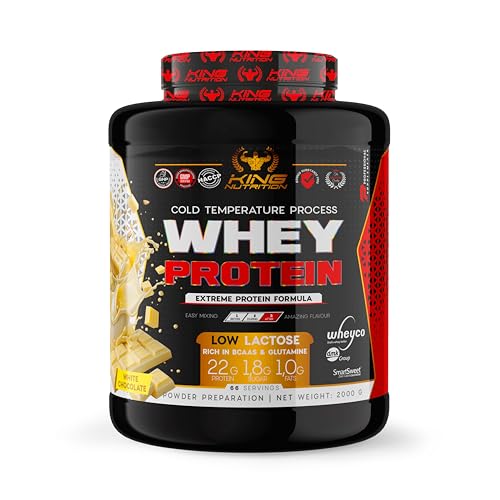 King Nutrition Whey Protein | 2000 gramos de Proteína en Polvo | Para Masa Muscular y Recuperación Rápida | Fácil Digestión | 66 porciones Chocolate Blanco