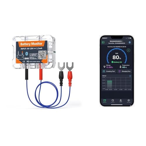AILITRON BM6 Bluetooth 12V Battery Monitor & Load Tester - Wireless Alternator & Charging System Analyzer for Lead-Acid & Lithium Batteries, 30-Day Auto Trip Record, App Alarm, IP67 Waterproof