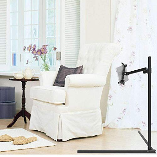 Stahl Ipad Bodenständer Schwanenhals, höhenverstellbar 10-100 cm / 3,9-39,3 Zoll, schwarzer Betttablettenhalter für neues Pad 2018 Pro Ipad Air