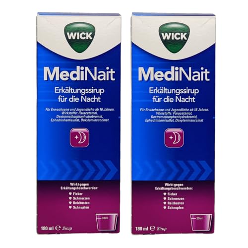 Wick MediNait Erkältungssirup für die Nacht I lindert Erkältungssymptome Gliederschmerzen Reizhusten - im Sparset mit Pharma Perle give-away (Wick MediNait 2x 180ml)