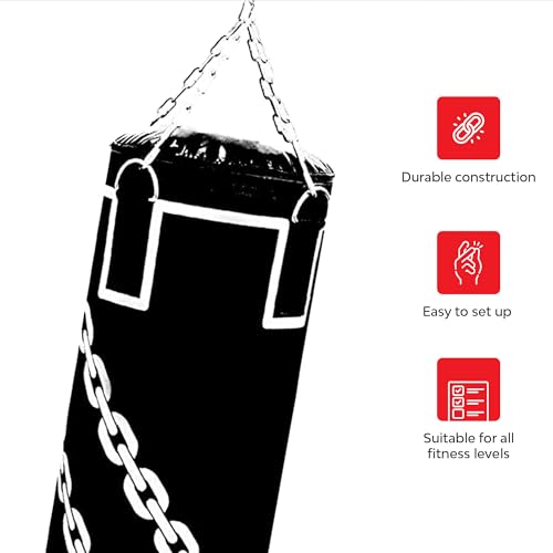 Image of Aurion by 10Club 3 Feet Synthetic Leather Filled Punching Bag Combo | Boxing Punching Bag with Boxing Gloves 12Oz & Hanging Chain | Boxing | MMA | Kickboxing |Taekwondo - Black 3 Feet /36 Inches