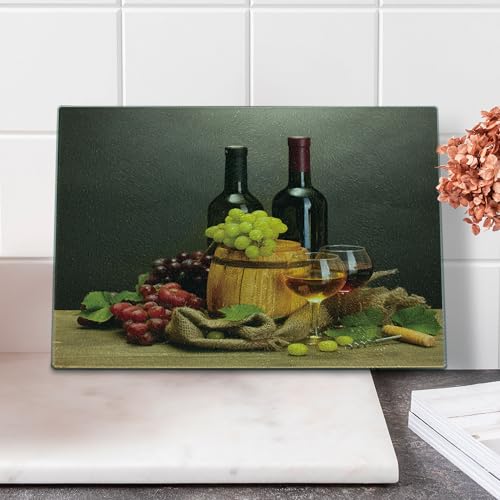 Ambesonne Winery Cutting Board, Barrel Bottles and Glasses of Wine