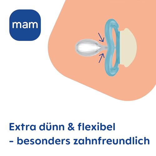 MAM Supreme Night Schnuller im 2er-Set, leuchtender Babyschnuller für eine gesunde Zahn- und Kieferentwicklung, beugt Hautreizungen vor, mit Schnullerbox, 16+ Monate, Igel/Universum
