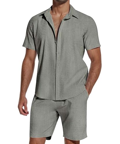 Pyjama 2 pièces en coton SHEKINI pour homme avec haut boutonné et short gris taille M