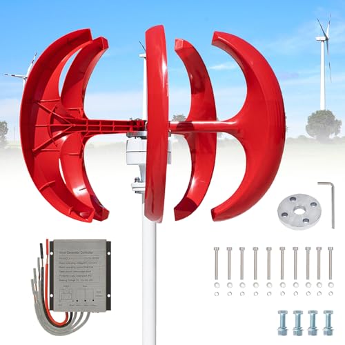 Kit Generatore Eolico Orizzontale Da 13000 W per Uso Domestico, 5 Pale con Controller, Design Rosso Resistente, Supporta 12 V/24 V/48 V/110 V/220 V, Generatore Di Energia Eolica per Imbarcaz