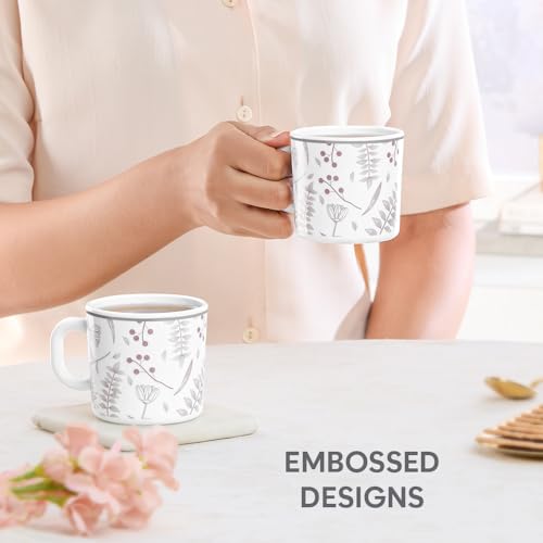 Image of Larah by BOROSIL 180ml x 6pc Opalware Grandeur Tea /Coffee Mug Set, Microwave & Dishwasher Safe Embossed Design Crockery Set Ideal for Daily Use & Gifting
